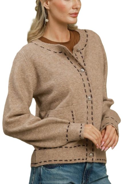 Contrast Stitch Button Front Knit Cardigan
