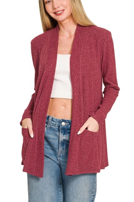 Heather Ribbed Sweater Open Front Cardigan