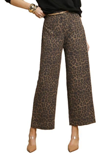Animal Print Non- Stretch Wide Leg Pants