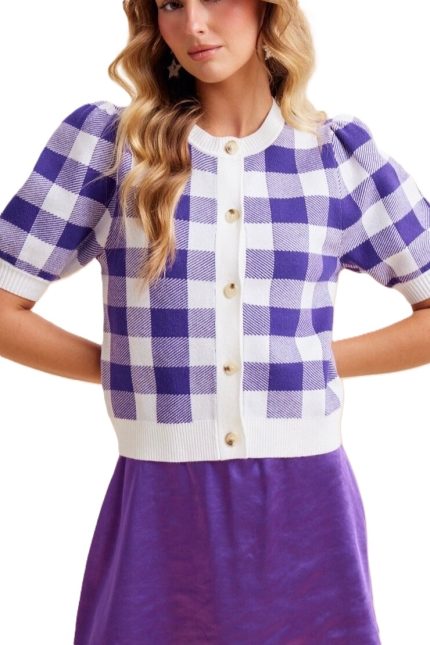 Gameday Gingham Button-down Sweater Cardigan