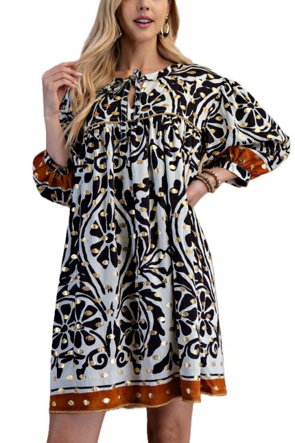 Gold Foil Bold Print Dress
