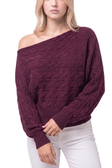 Asymmetric Cable-knit Off-shoulder