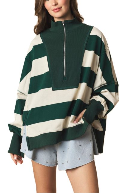 Bold Stripe Quarter Zip Sweatshirt
