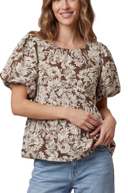 Puff Sleeve Woven Print Top
