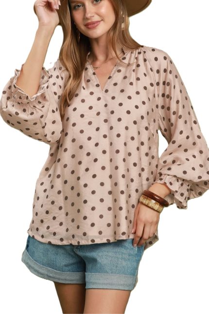 Polka Dot Split Neck Blouse