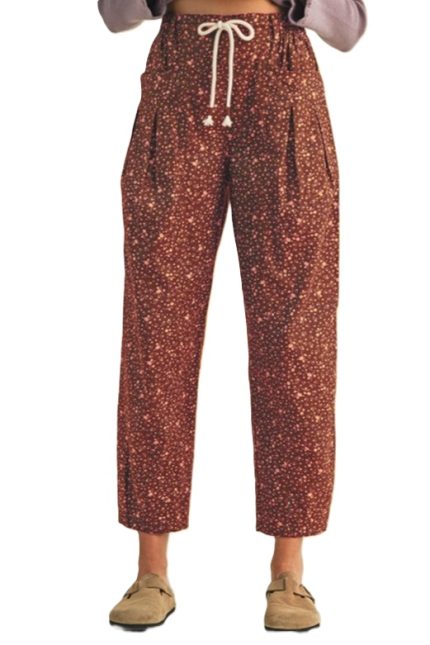 Ditsy Print Drawstring Barrel Leg Loose Pants