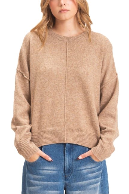 Crew Neck Sweater With Ribbed Hem