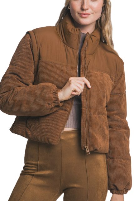 Corduroy Puffer Jacket W/ Drawstrings