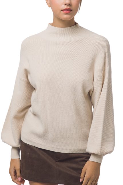 Oversized Mock-neck Balloon-sleeve Sweater