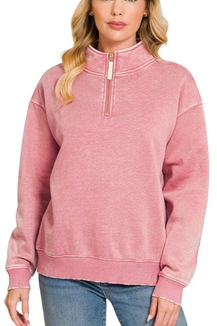 Acid Wash Fleece Half Zip Sweatshirts