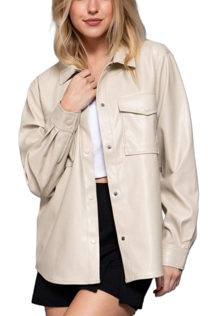 Long Sleeve Faux Leather Shacket