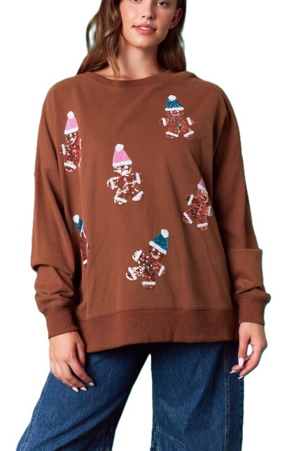Sequin Gingerbread Hat Oversized Sweatshirt