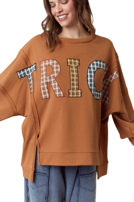 Trick Plaid Patches Detail Oversized Sweatshirt