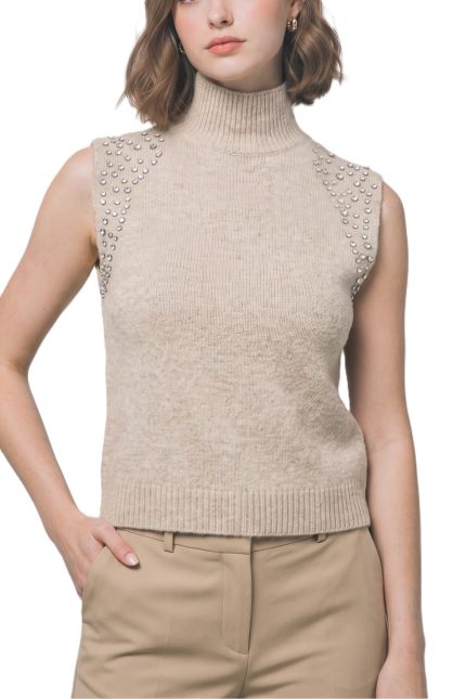 Crystal-embellished Mock-neck Sweater Vest