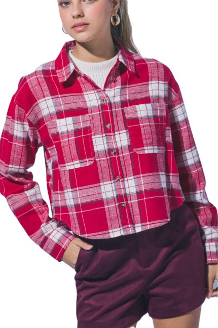 Cropped Plaid Flannel Shirt