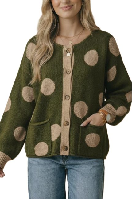 Button Down Polka Dot Jacquard Cardigan