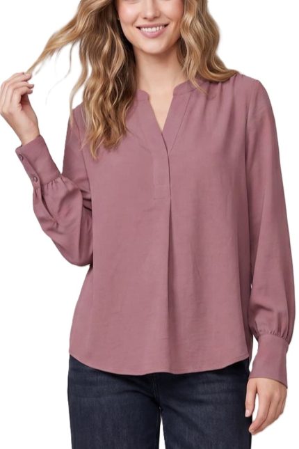 Long Sleeve Split-neck Woven Top