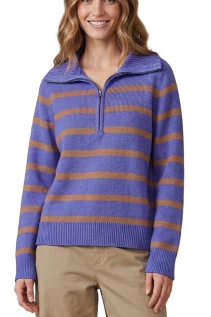Long Sleeve 1/2 Zip Stripe Sweater