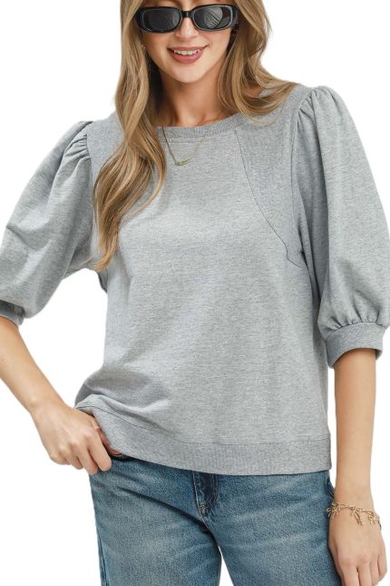 Puff Sleeve Pullover Sweatshirt Top