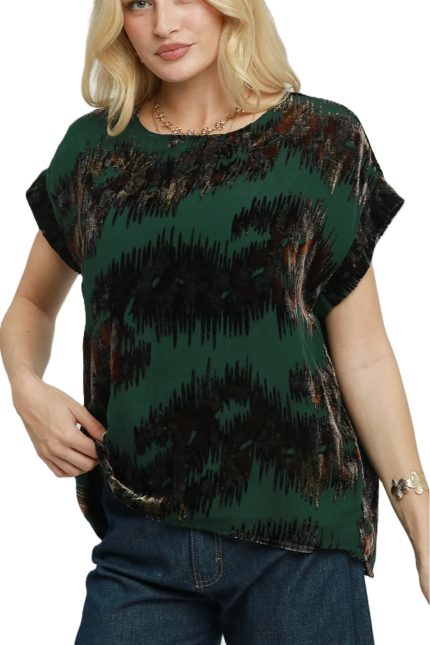 Abstract Velvet Burnout Short Sleeve Top