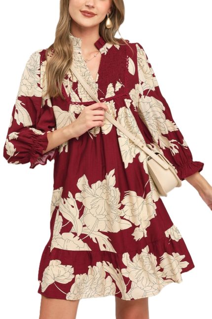 Floral Smocked Yoke Tiered Mini Dress