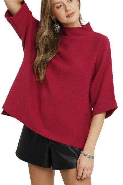 Mock Neck Dolman Sleeve Sweater Top