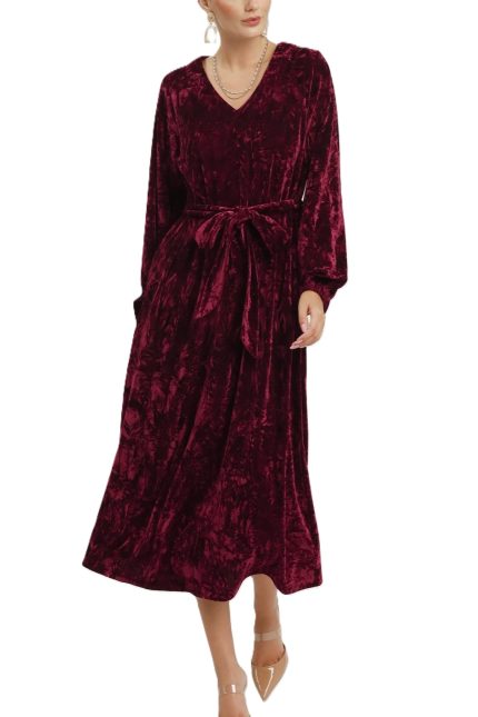 Velvet Tie Waist Maxi Dress