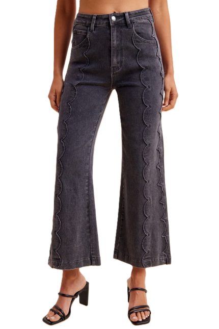 Comfort Stretch Scalloped Embroidery Wide Leg Denim Jean