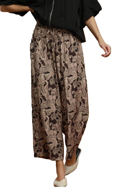 Paisley Print Pull-on Wide Leg Pants