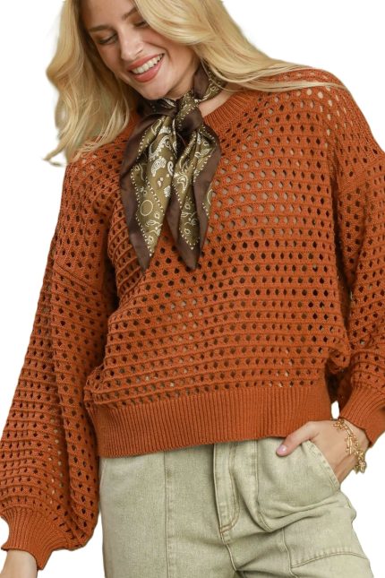 Open Knit Crochet Pullover Sweater
