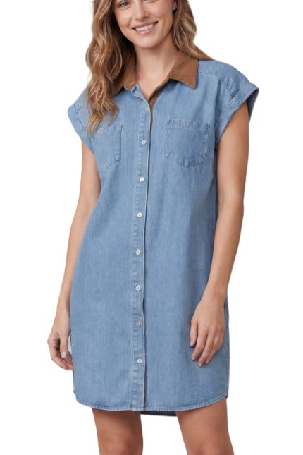 Washed Denim Mini Shirt Dress