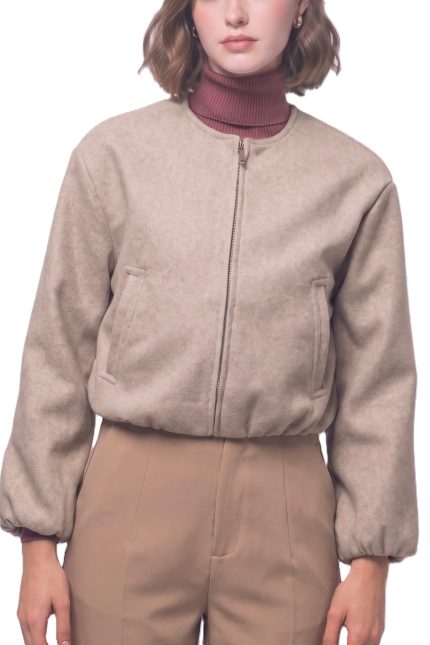 Collarless Wool Bomber