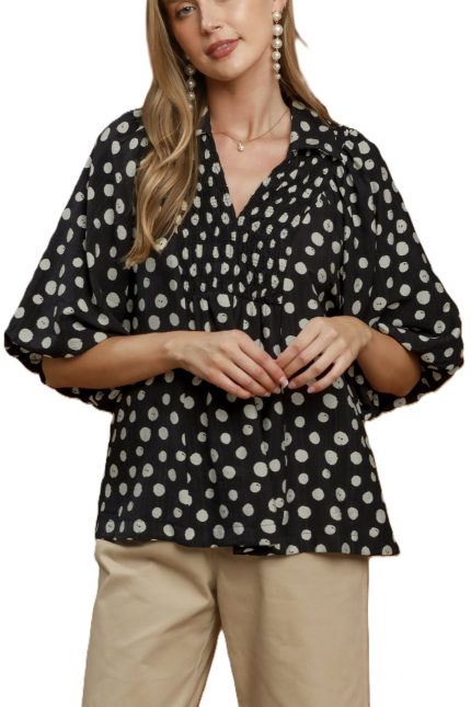 Polka Dot Smocked Yoke Blouse