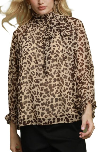 Animal Print Tie-neck Blouse