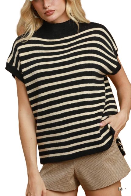 Striped Mock-neck Sweater