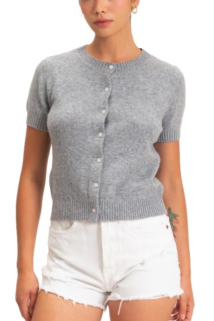 Crew Neck Short Sleeve Cardigan