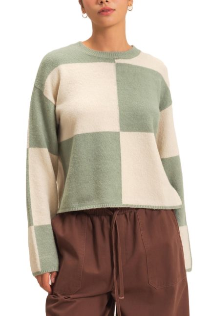 Crew Neck Checkered Sweater
