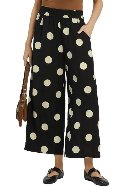 Polka Dot Wide Leg Crop Pants With Pockets