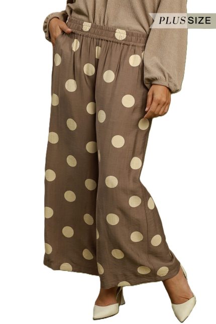 Plus Polka Dot Wide Leg Crop Pants With Pockets
