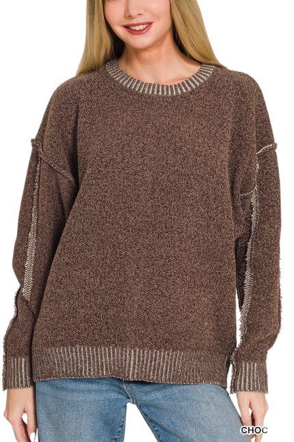 Exposed Seam Drop Shoulder Oversized Sweater