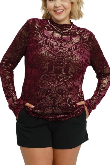 Plus Size Abstract Print Burnout Velvet Top