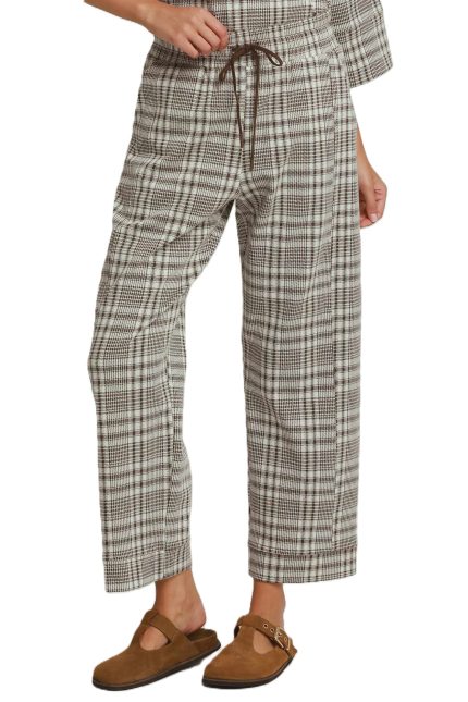 Fleece Plaid Raglan Straight Leg Pants 28"