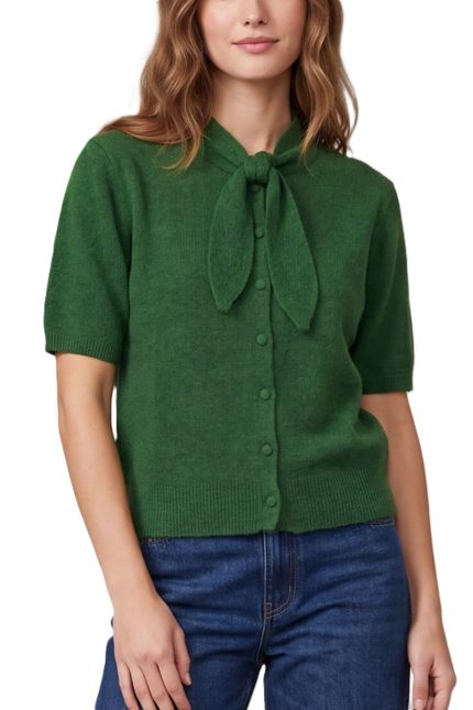 Tie Neck Button Down Sweater