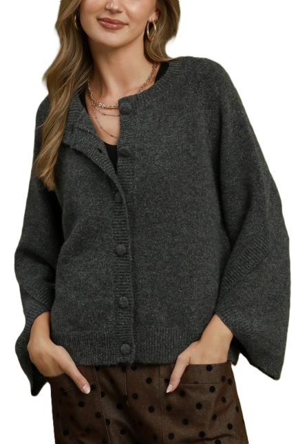Button Front Dolman Sleeve Knit Cardigan