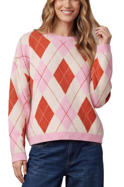 Long Sleeve Argyle Pattern Sweater