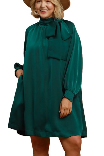 Plus Satin Tie Neck Mini Dress