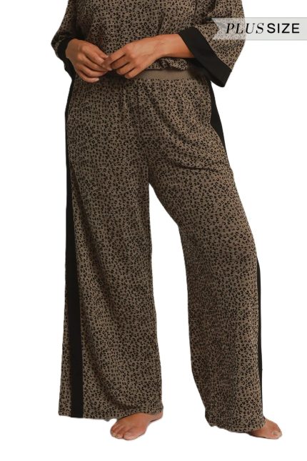 Plus Leopard Velvet Blend Wide Leg Pants