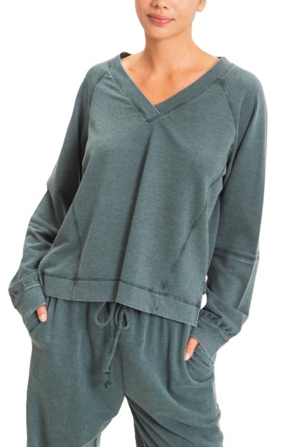 Mineral Wash V-neck Seam Detail Sweatshirt