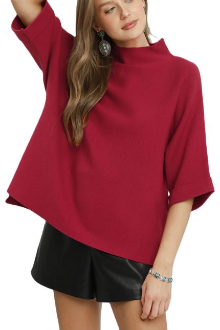 Mock Neck Dolman Sleeve Sweater Top