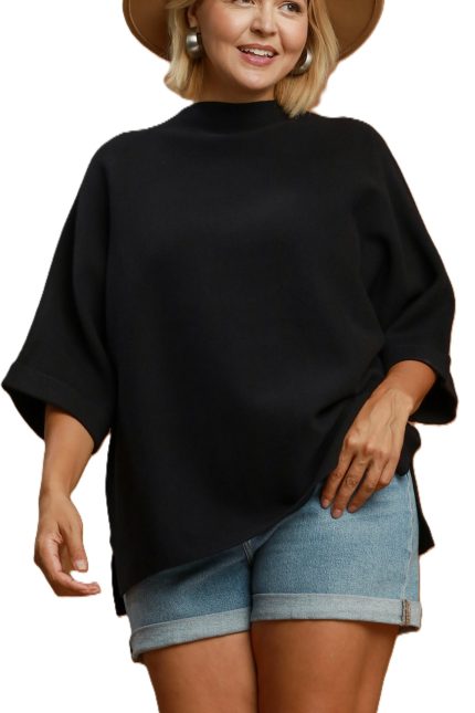 Plus Mock Neck Dolman Sleeve Sweater Top